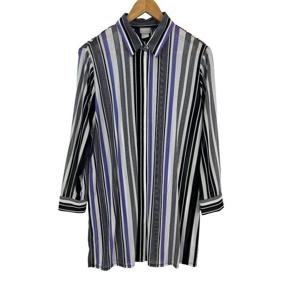 Chico's Tops - Chico's Travelers sz 2 P womens L Long sleeve semi sheer striped button up top